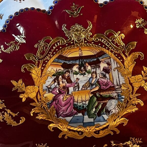 Vintage Sevres Style Porcelain Serving Bowl Hand Painted Scenes Gold Gilding Art - Picture 4 of 16